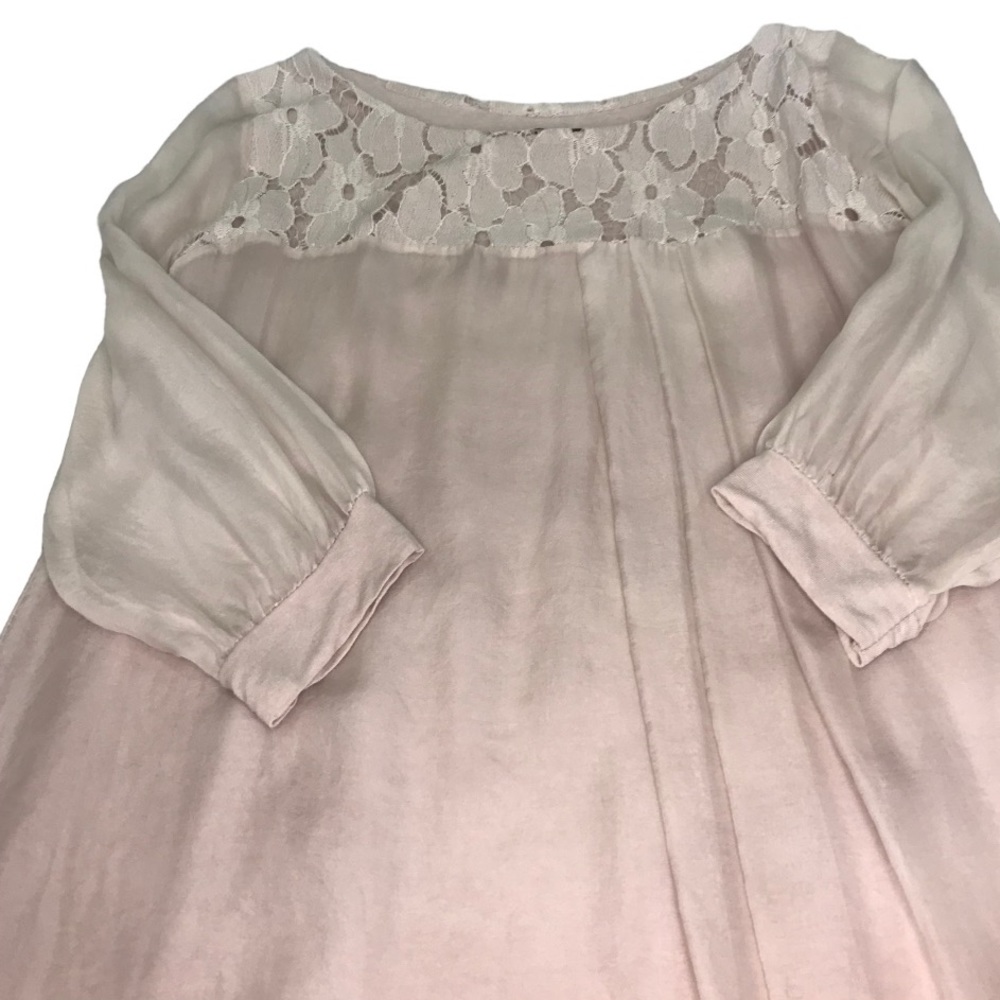 Amanti 100% Silk Blouse Made in Italy Lace Trim Top Size Small - Picture 6 of 15